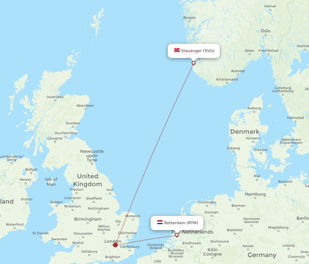 SVG to RTM flights and routes map