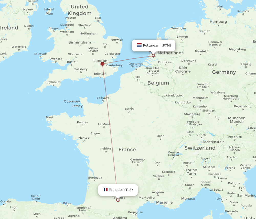 RTM to TLS flights and routes map