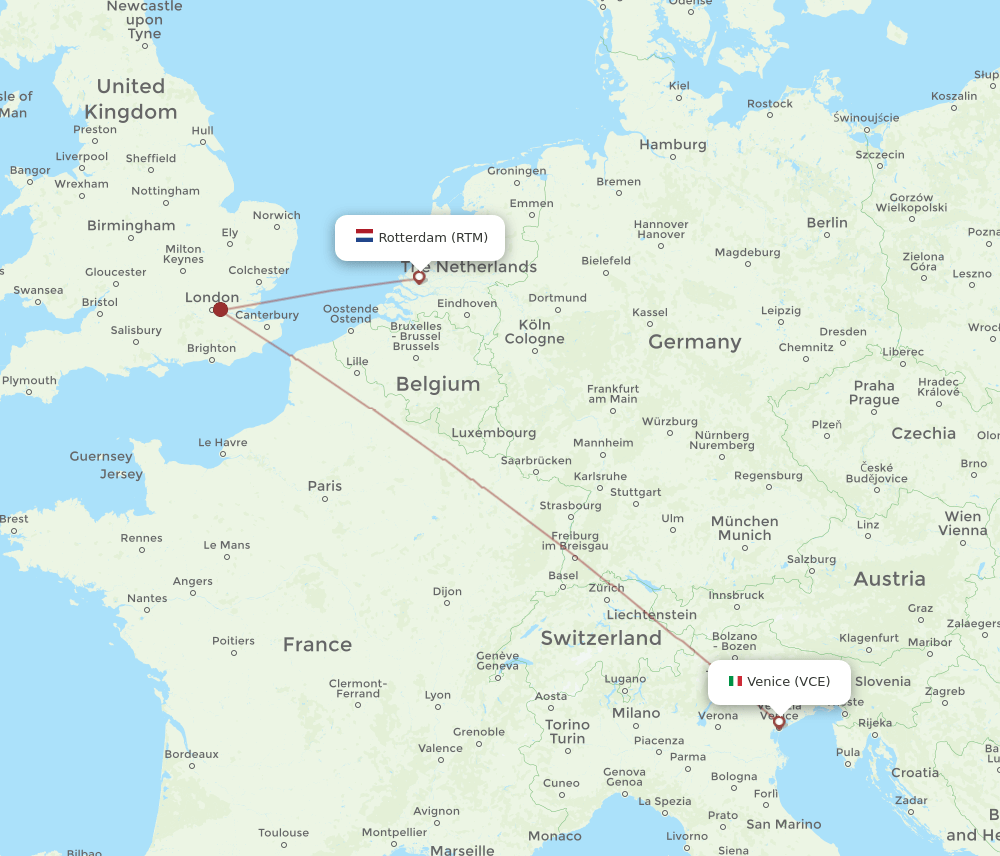 RTM to VCE flights and routes map