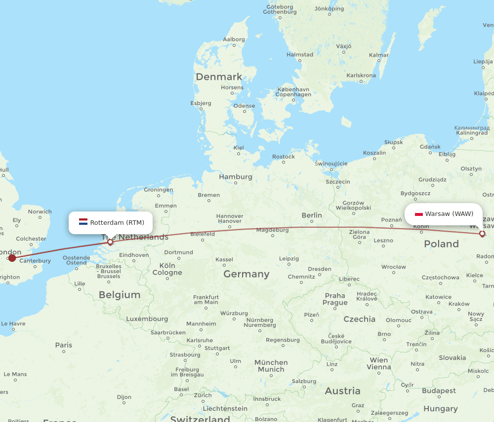 RTM to WAW flights and routes map