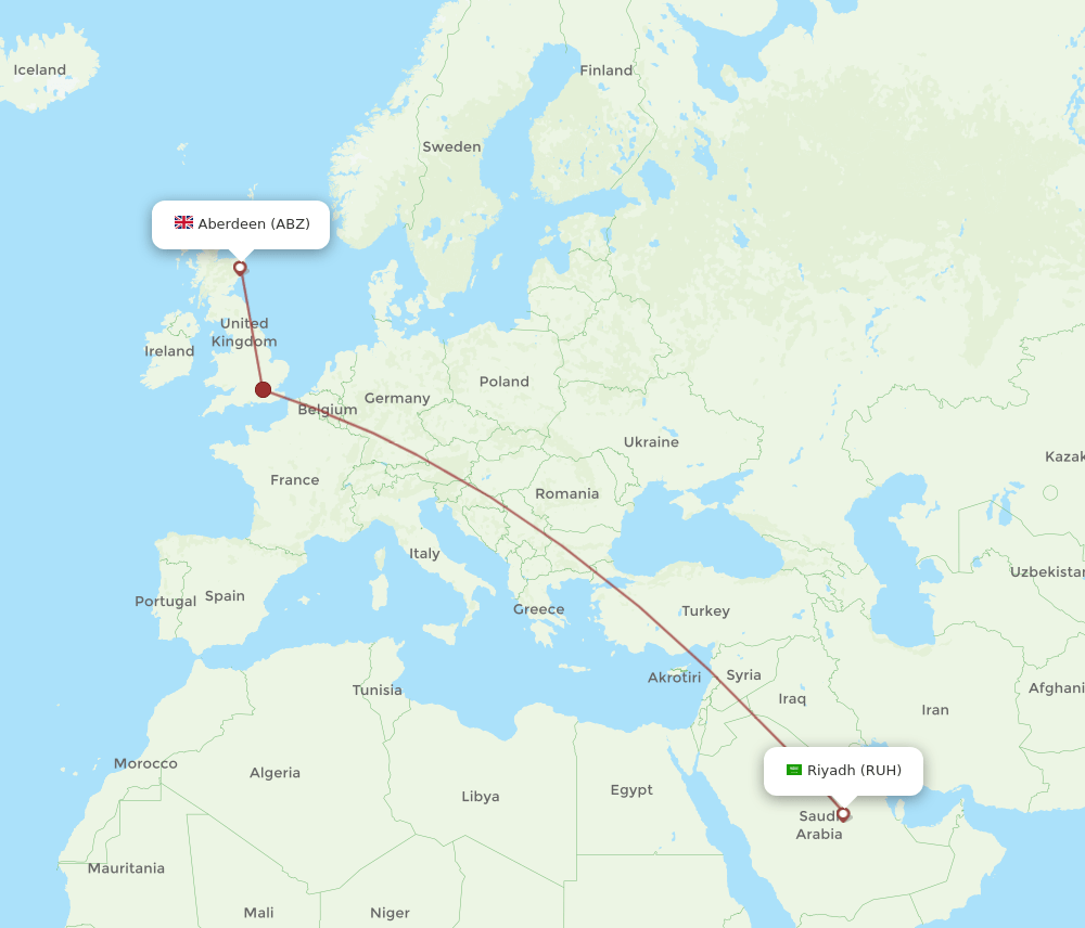 RUH to ABZ flights and routes map