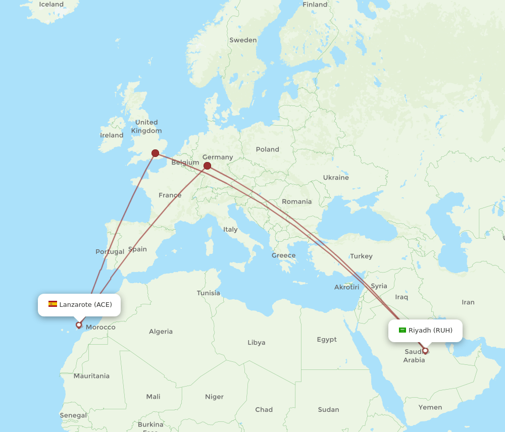 RUH to ACE flights and routes map