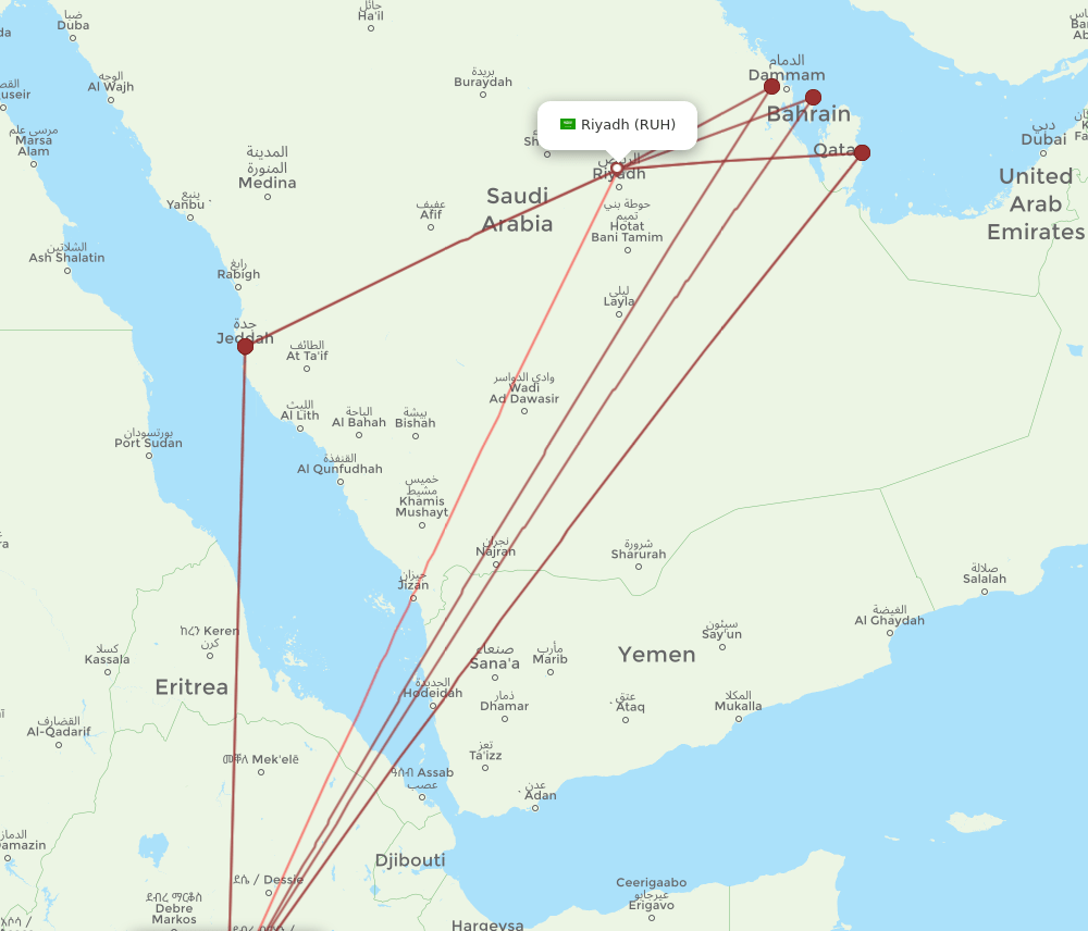 RUH to ADD flights and routes map