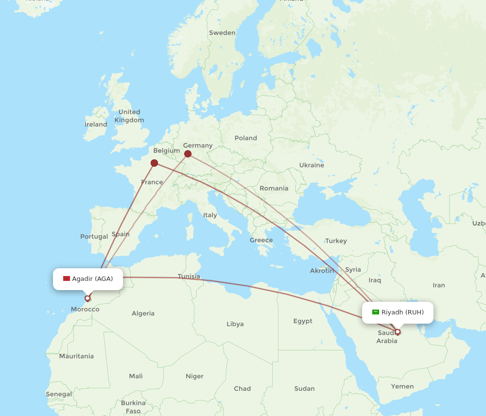 RUH-AGA flight routes