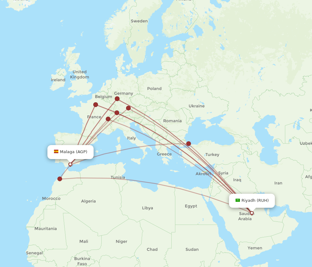 RUH-AGP flight routes