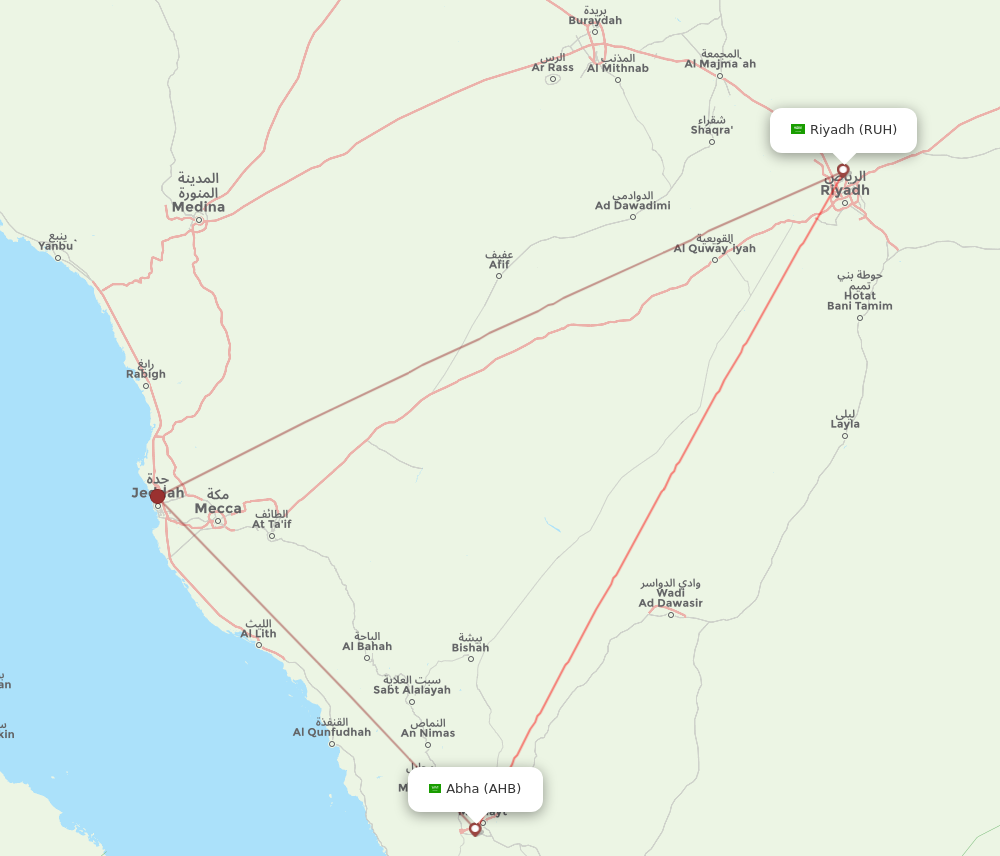 RUH to AHB flights and routes map