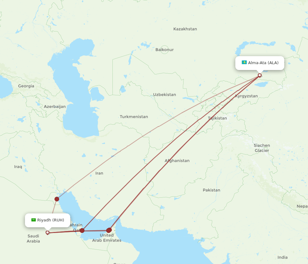 RUH-ALA flight routes