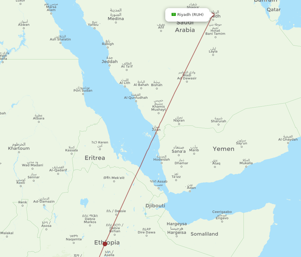 RUH-AMH flight routes