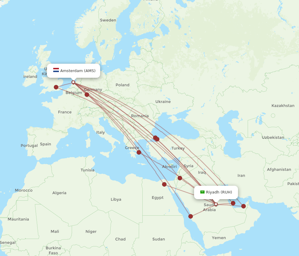 RUH-AMS flight routes
