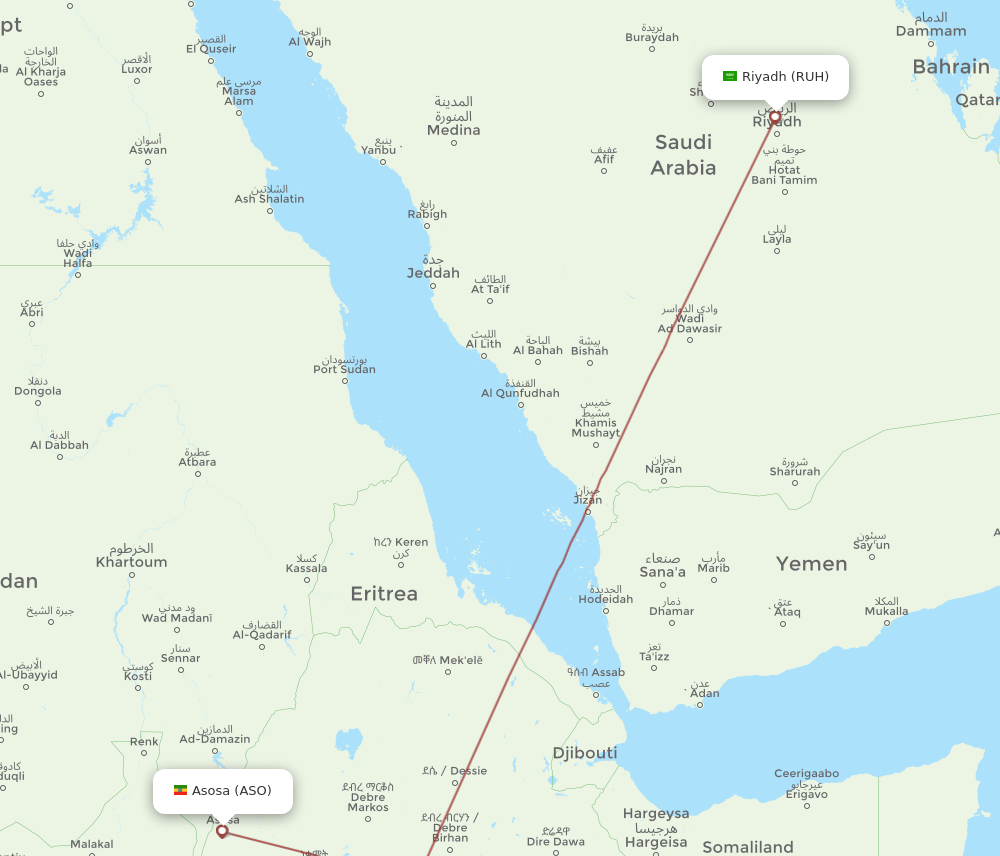 RUH-ASO flight routes