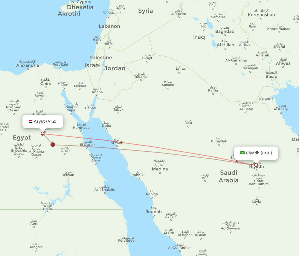 RUH to ATZ flights and routes map
