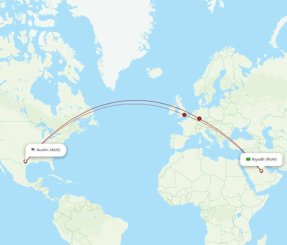 RUH-AUS flight routes