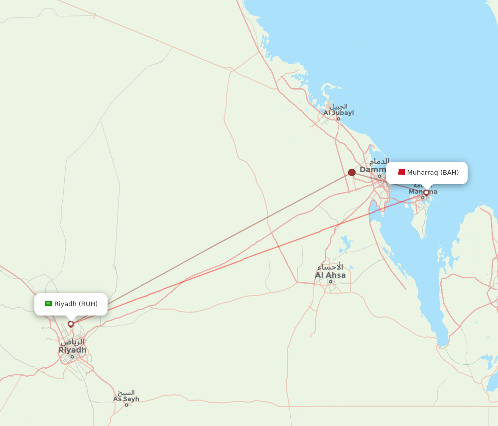 RUH to BAH flights and routes map