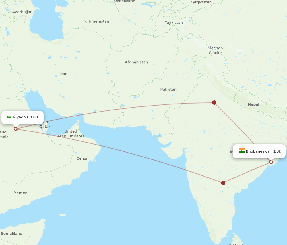 RUH-BBI flight routes