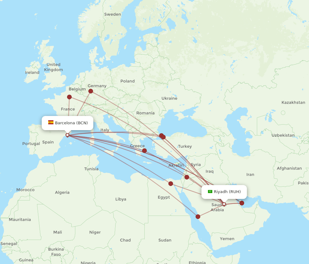 RUH-BCN flight routes
