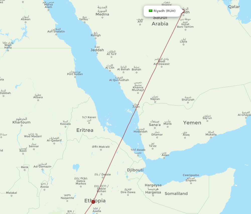 RUH to BCO flights and routes map