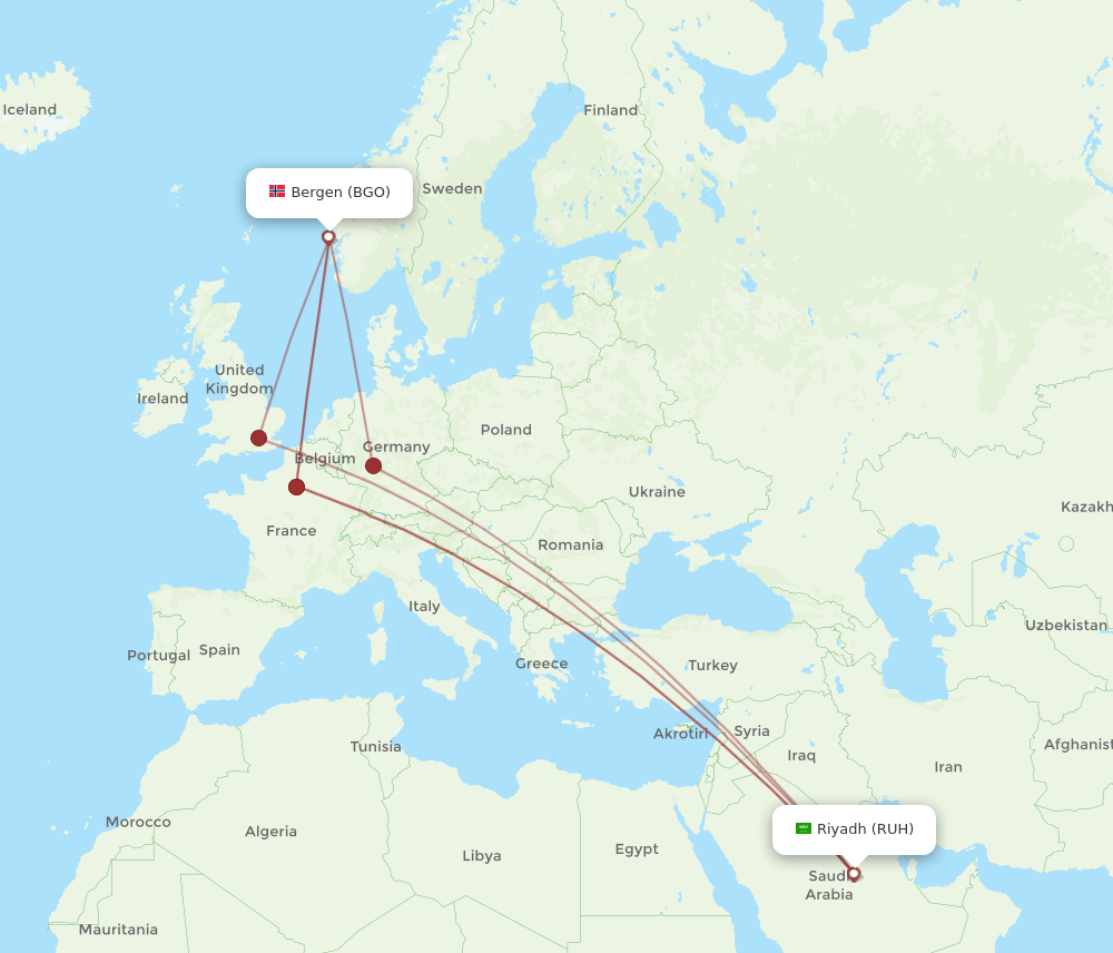 RUH-BGO flight routes