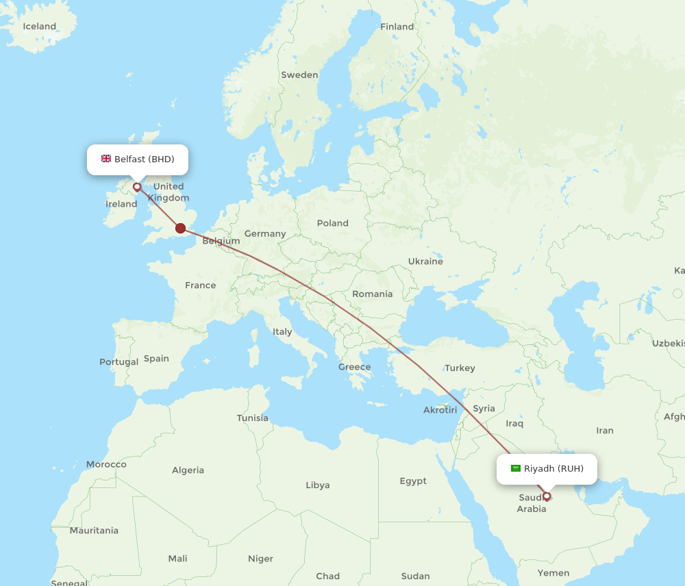 RUH-BHD flight routes