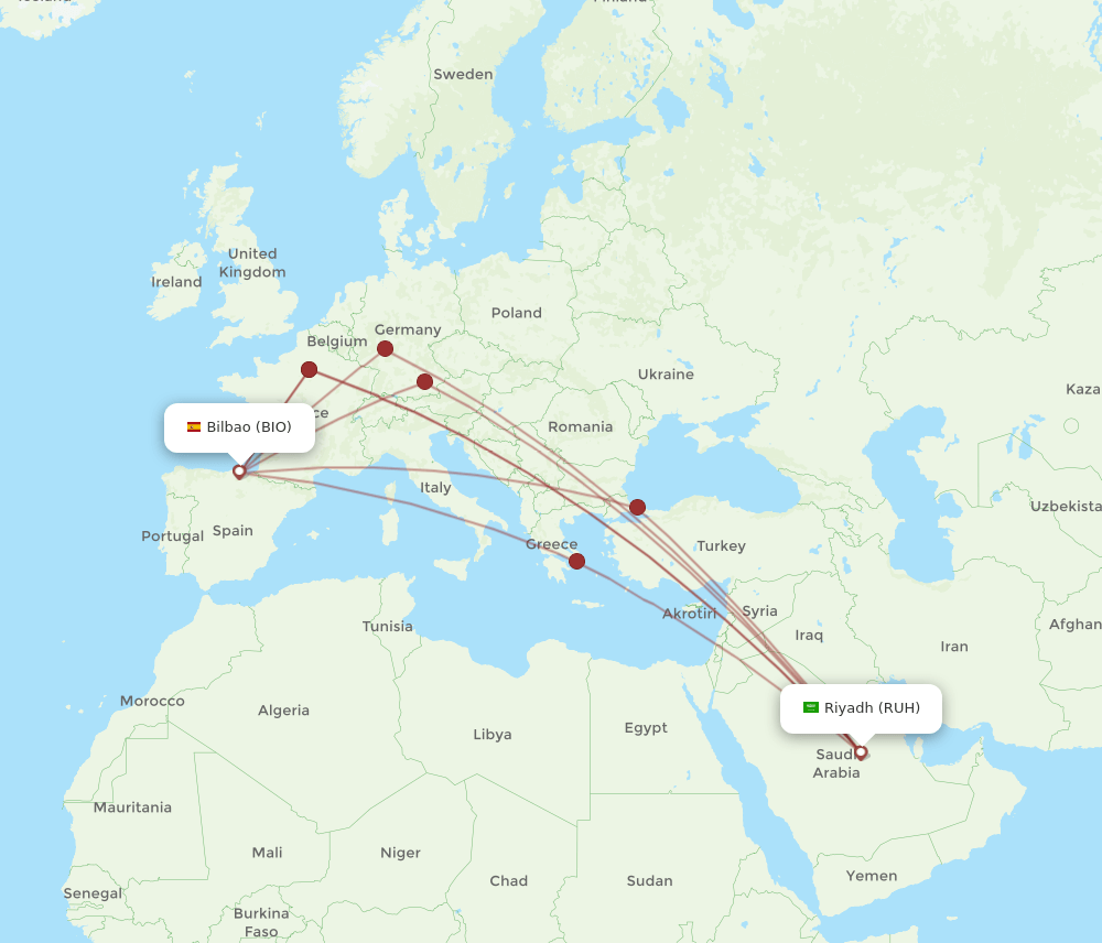 RUH-BIO flight routes