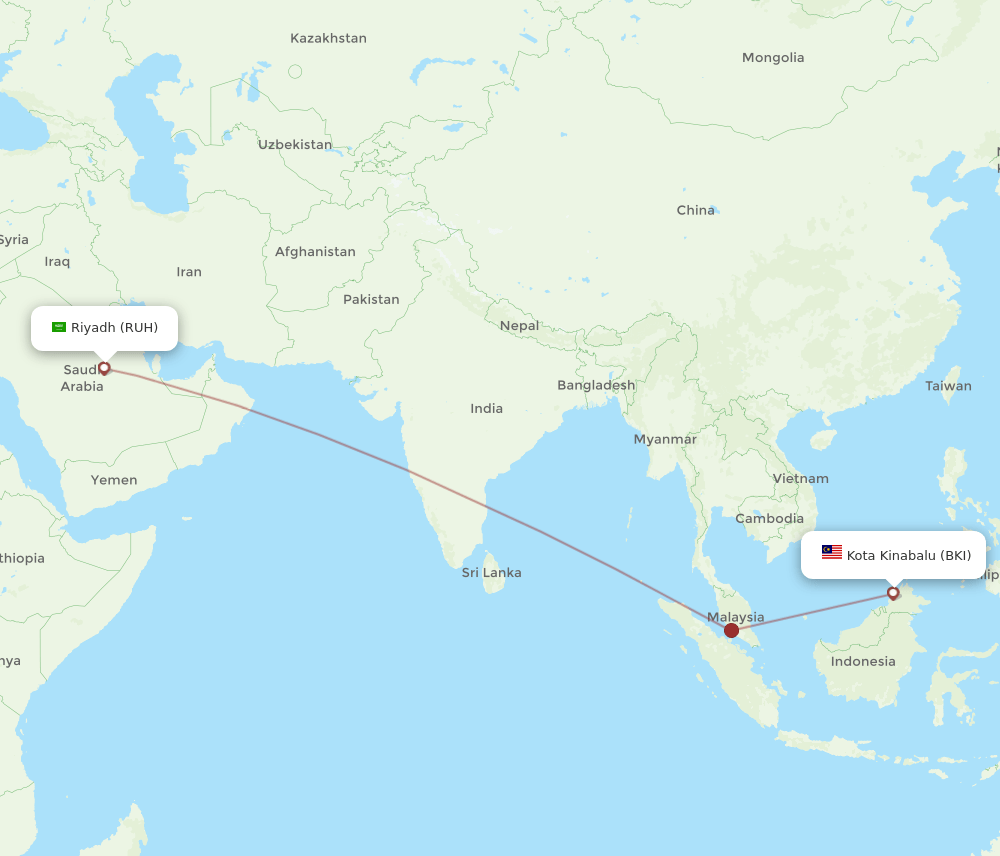 RUH to BKI flights and routes map