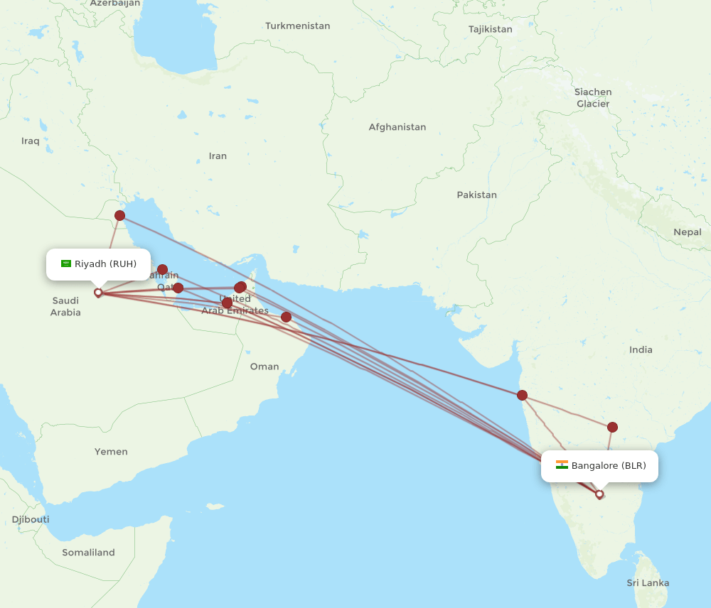 RUH-BLR flight routes