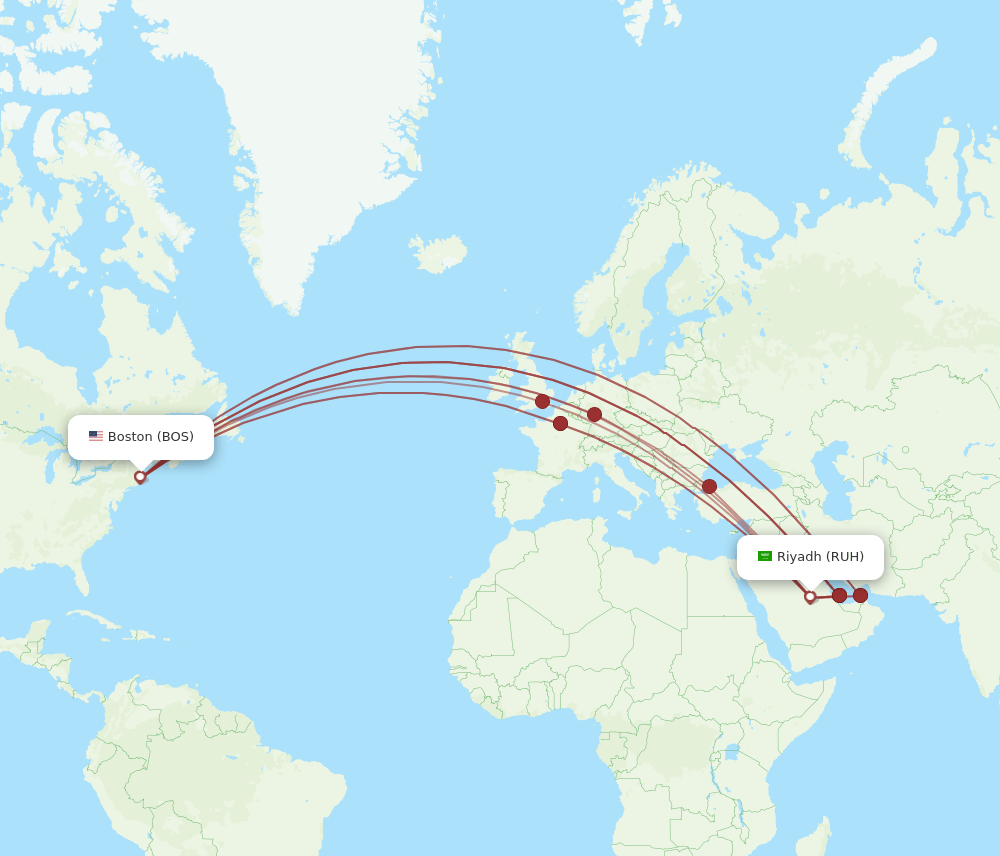 RUH-BOS flight routes