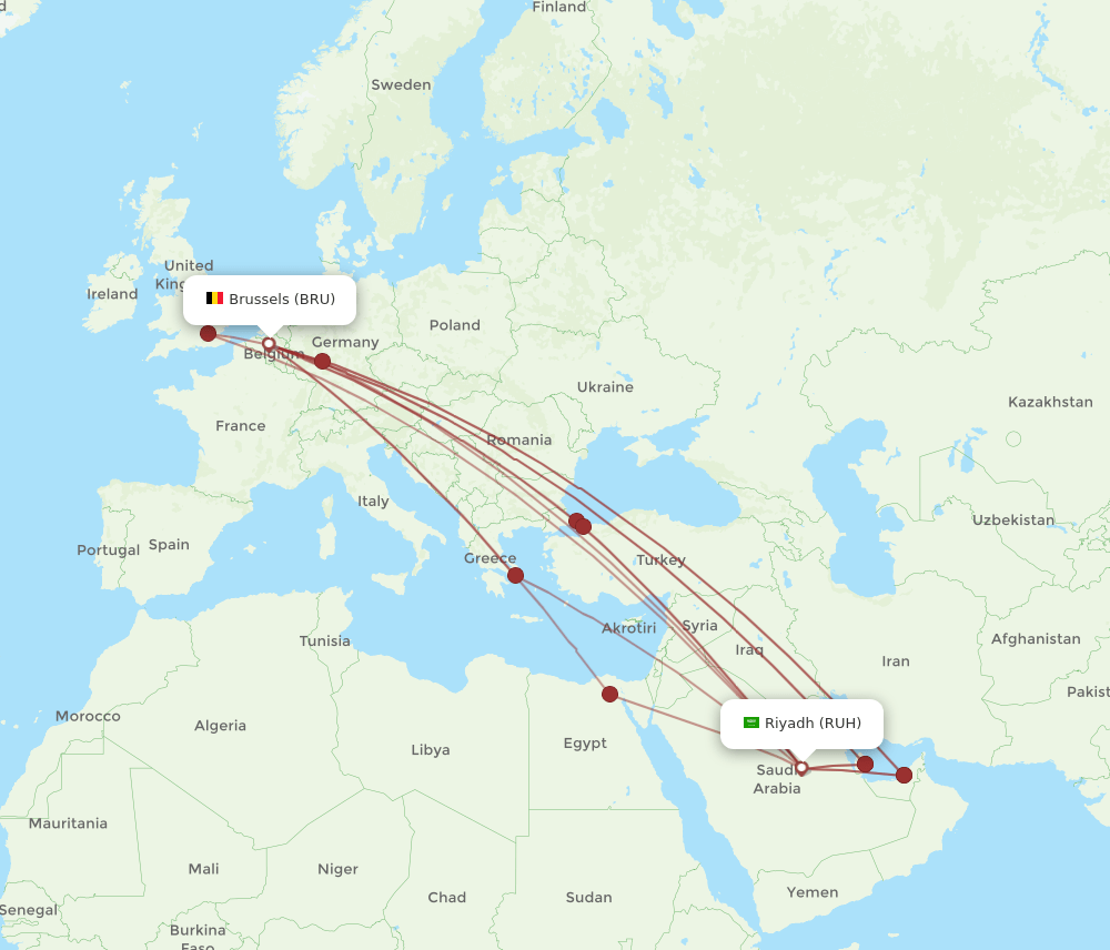 RUH-BRU flight routes