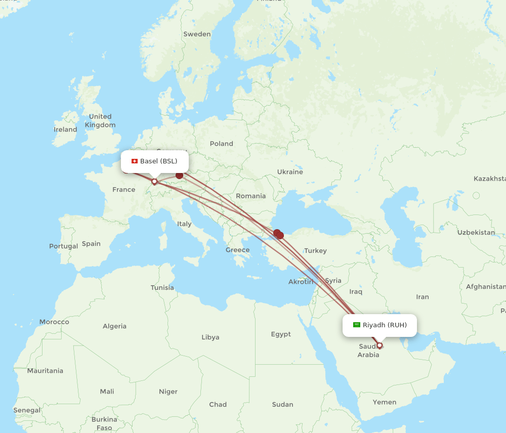 RUH-BSL flight routes