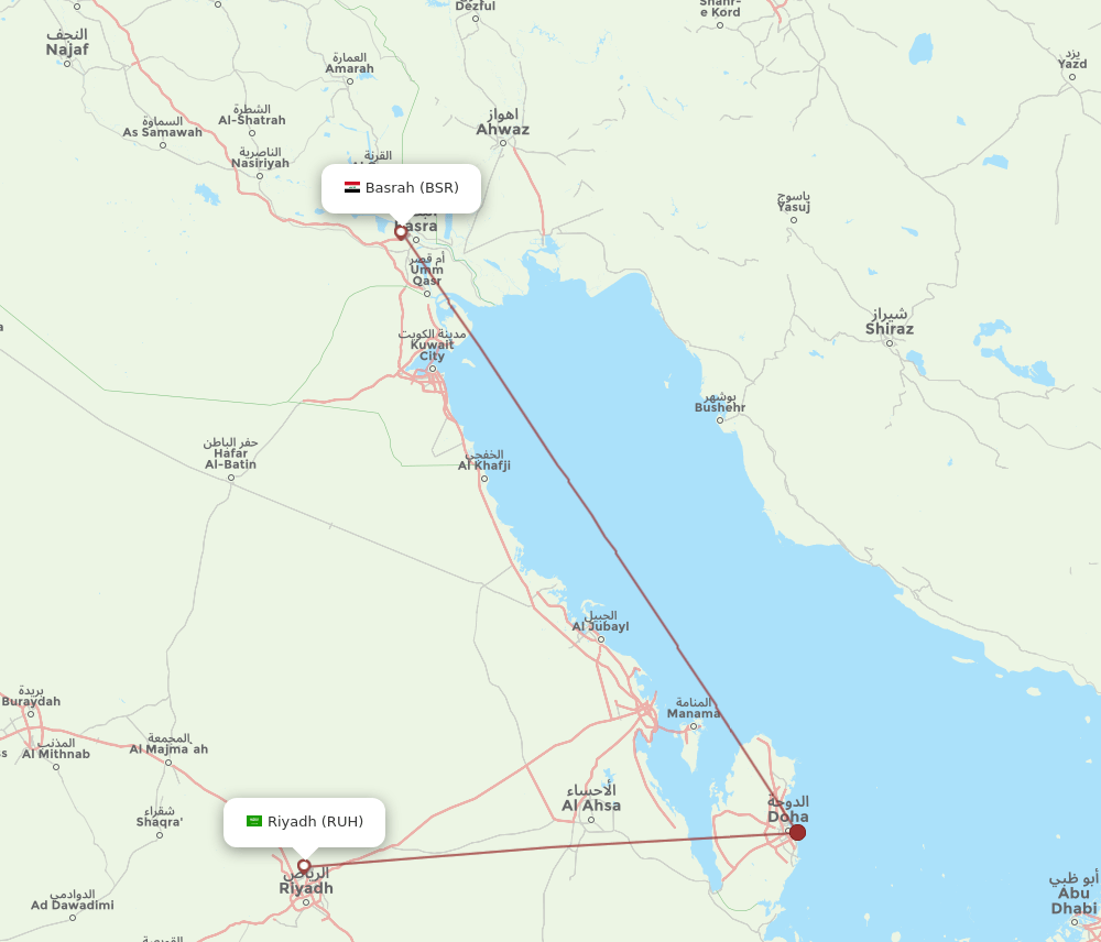 RUH-BSR flight routes