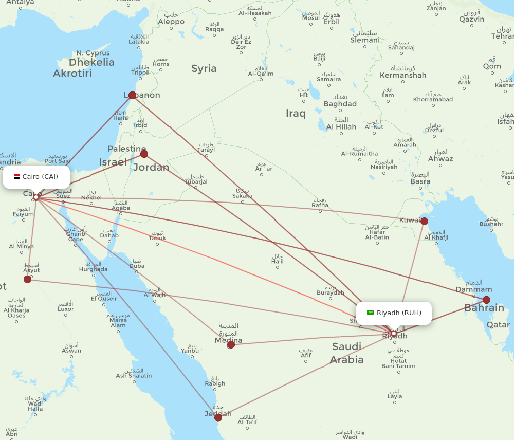 RUH to CAI flights and routes map