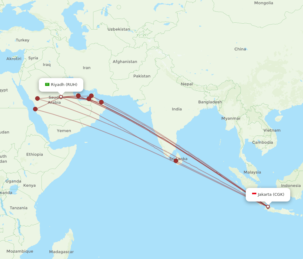 RUH to CGK flights and routes map