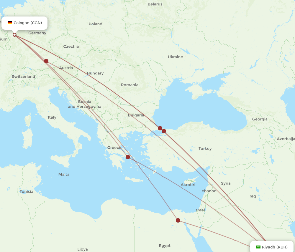 RUH-CGN flight routes