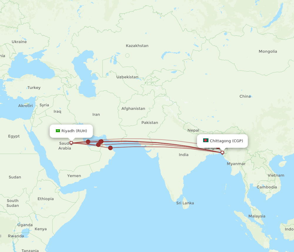 RUH to CGP flights and routes map