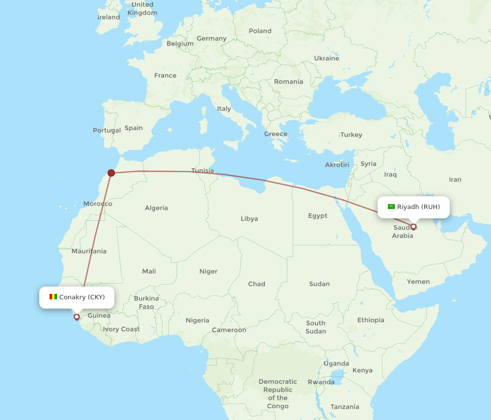 RUH-CKY flight routes