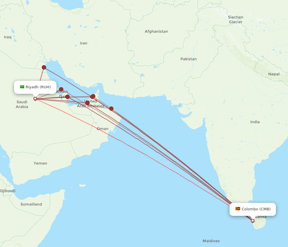 RUH-CMB flight routes