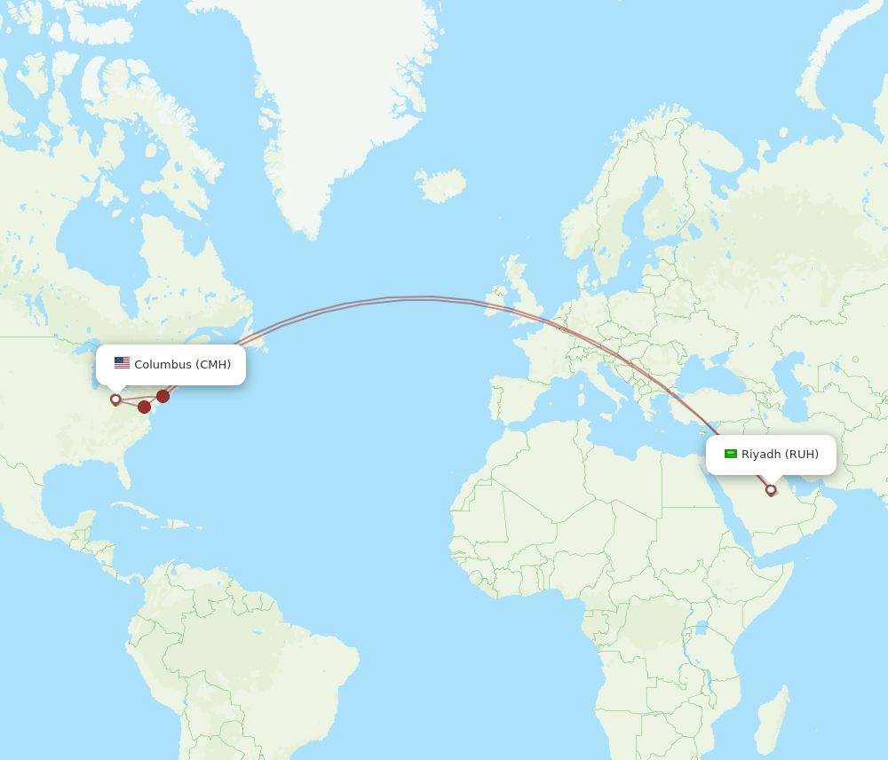 RUH-CMH flight routes