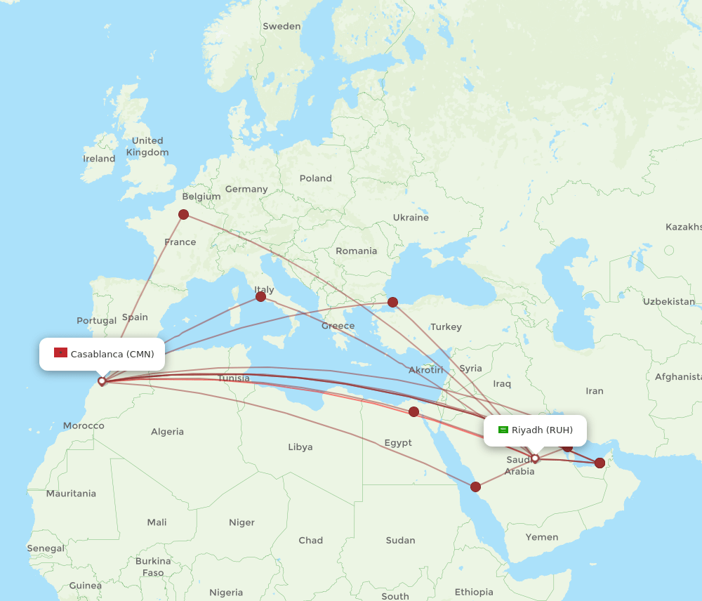 RUH-CMN flight routes