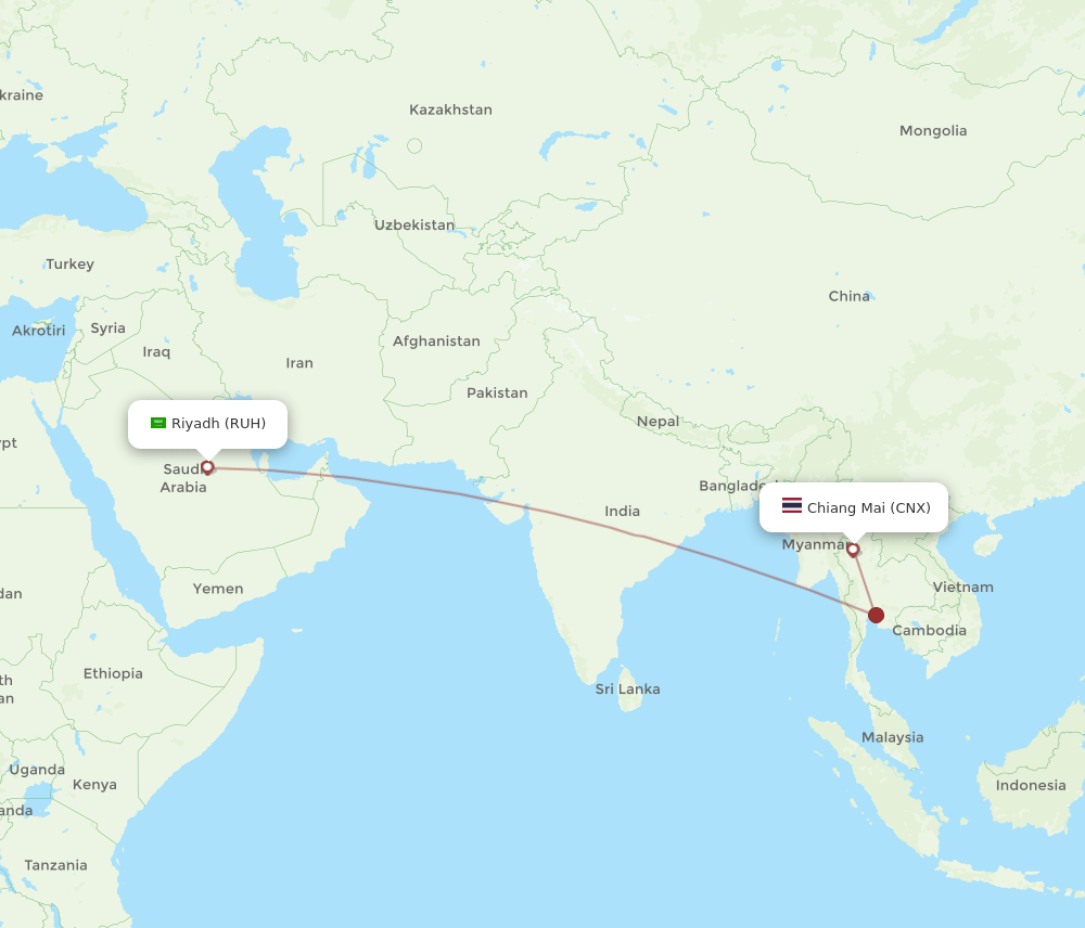 RUH to CNX flights and routes map