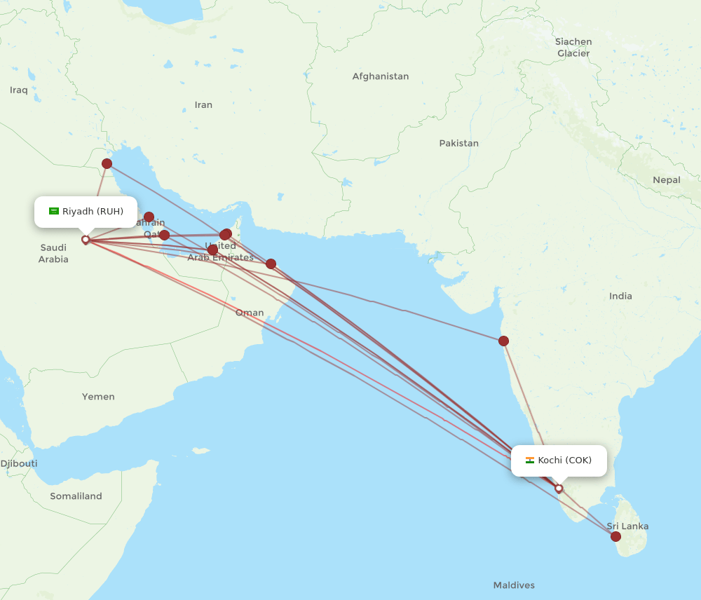 RUH-COK flight routes
