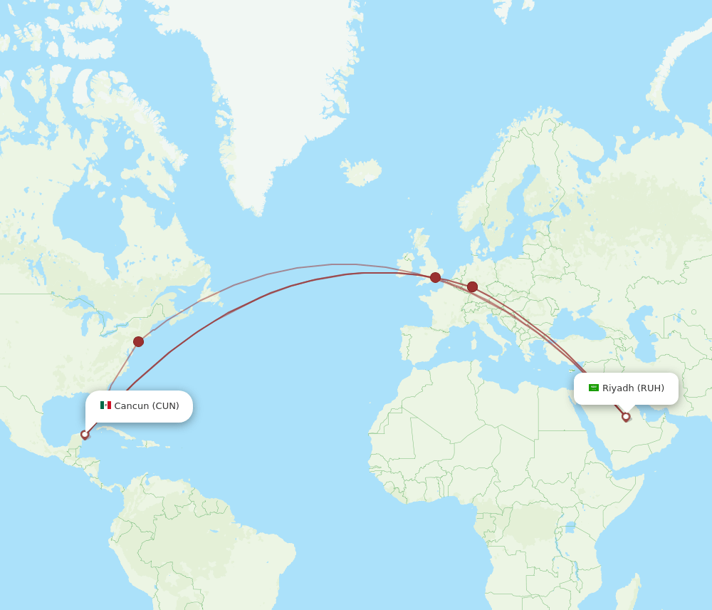 RUH-CUN flight routes