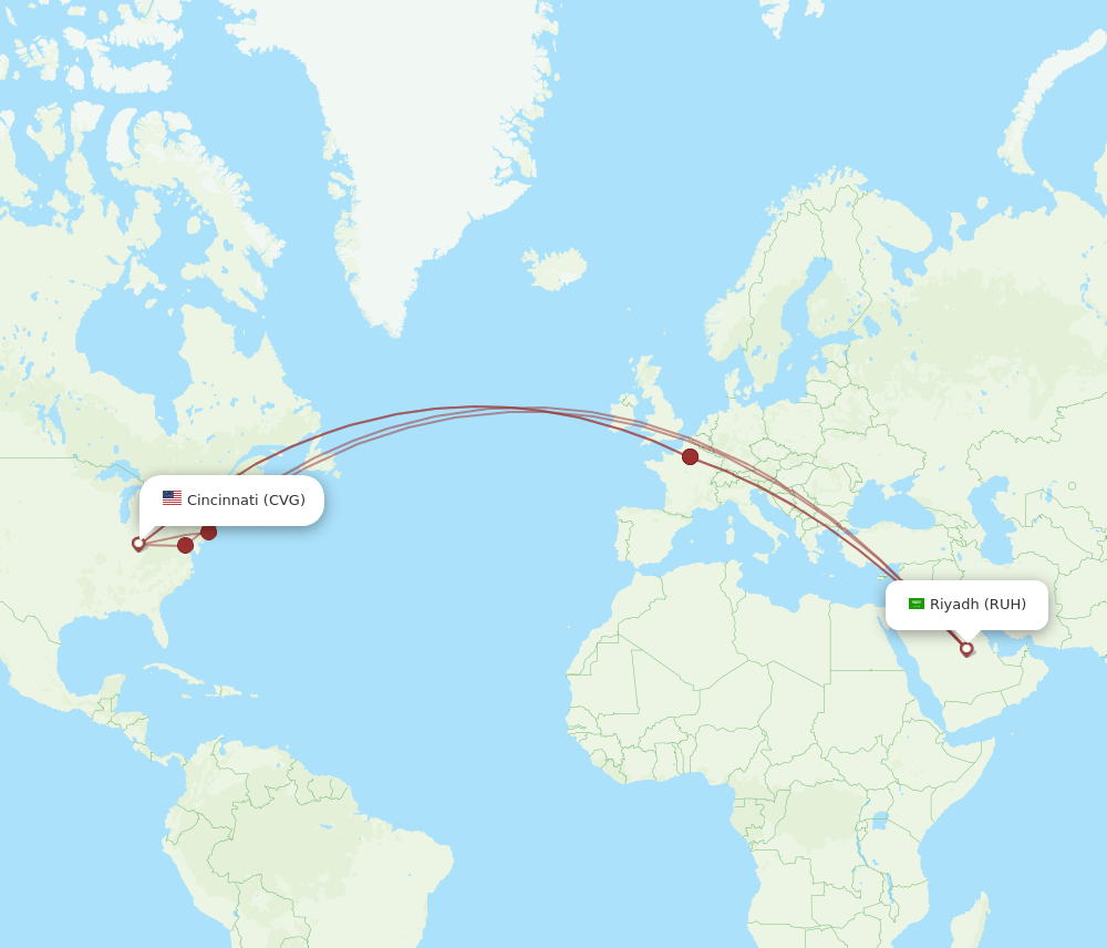 RUH-CVG flight routes