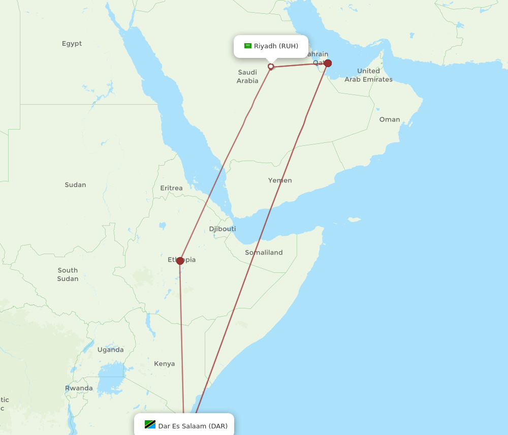RUH-DAR flight routes
