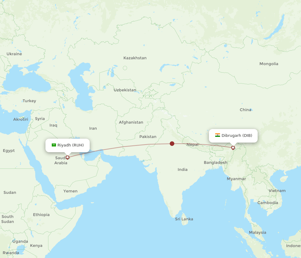 RUH-DIB flight routes
