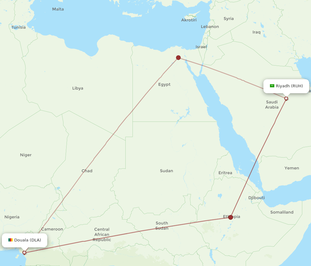 RUH-DLA flight routes