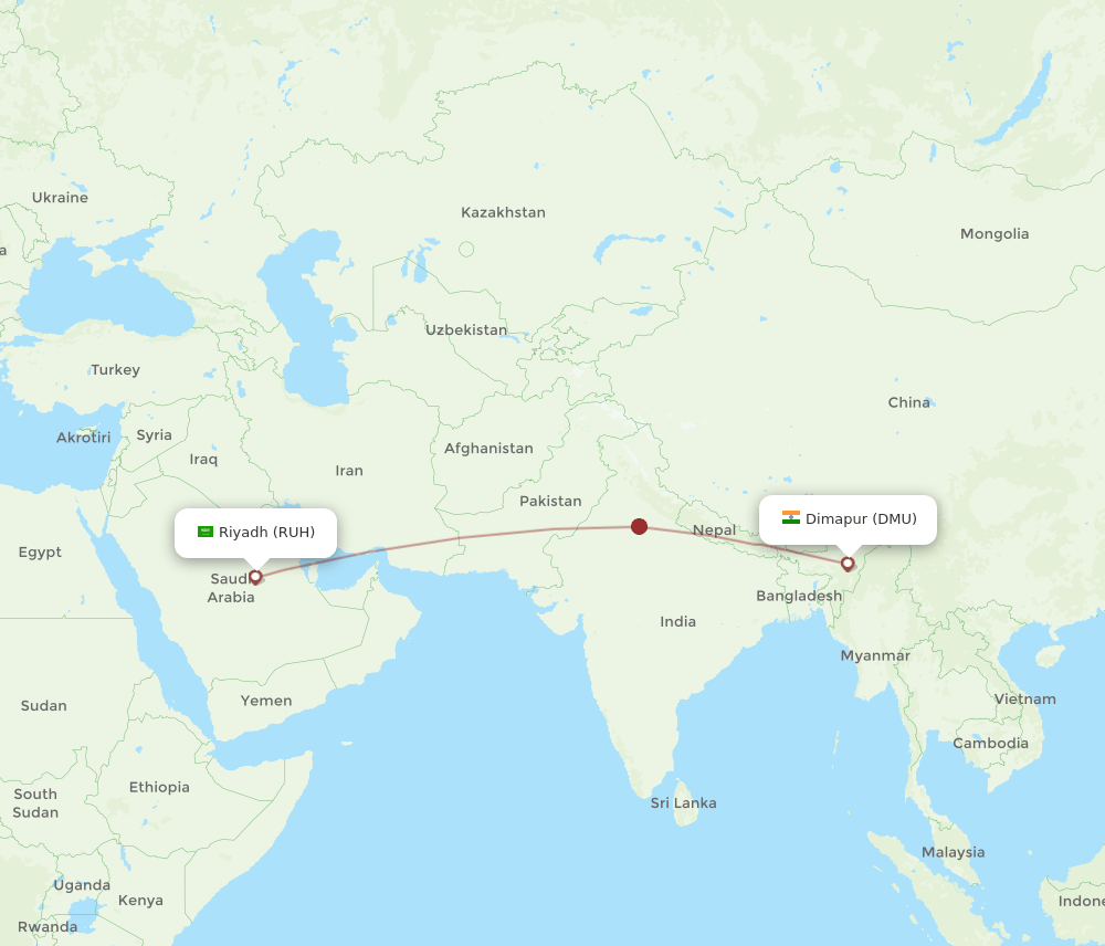 RUH to DMU flights and routes map