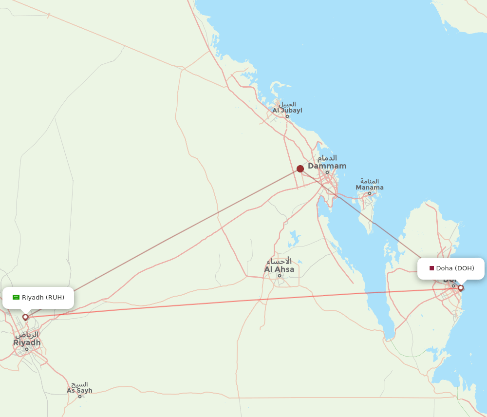 RUH to DOH flights and routes map