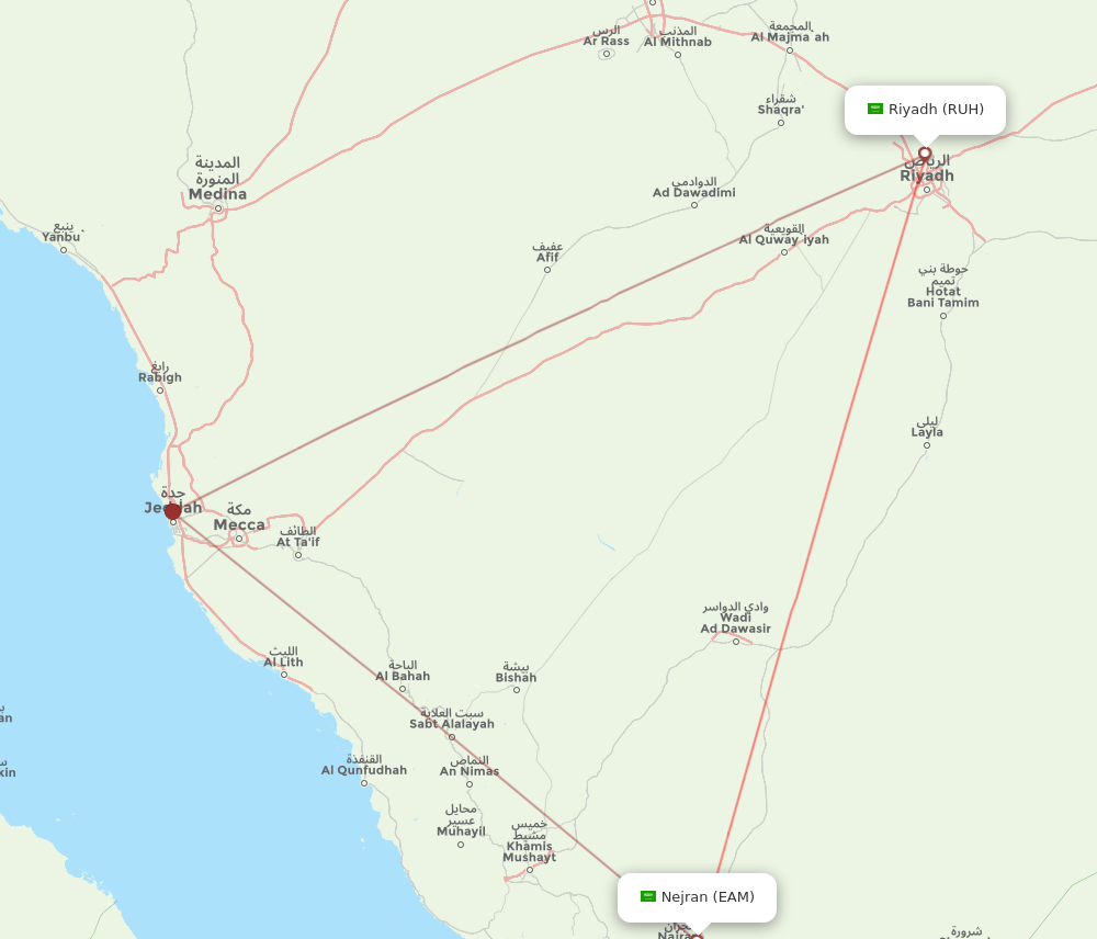 RUH-EAM flight routes