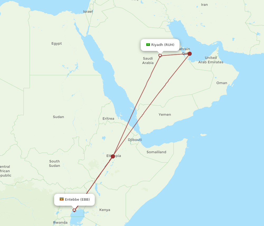 RUH to EBB flights and routes map