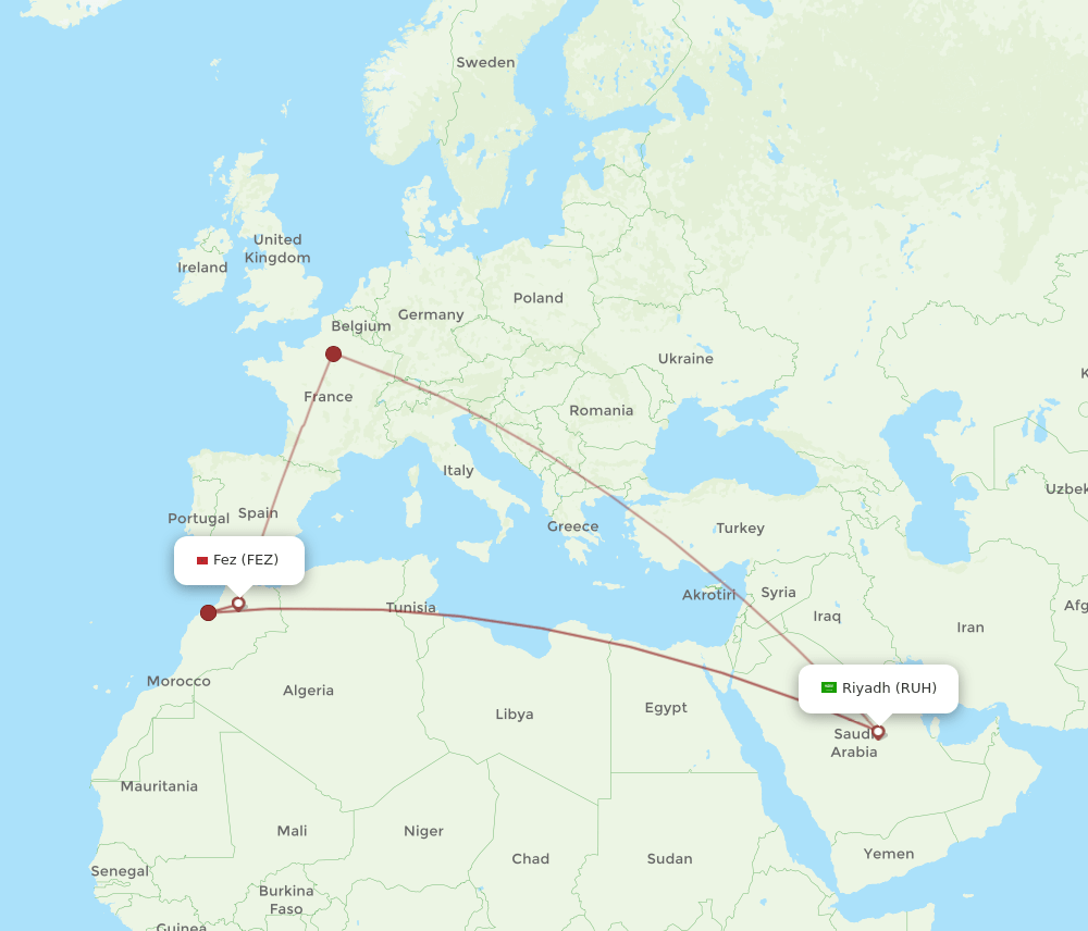 RUH-FEZ flight routes