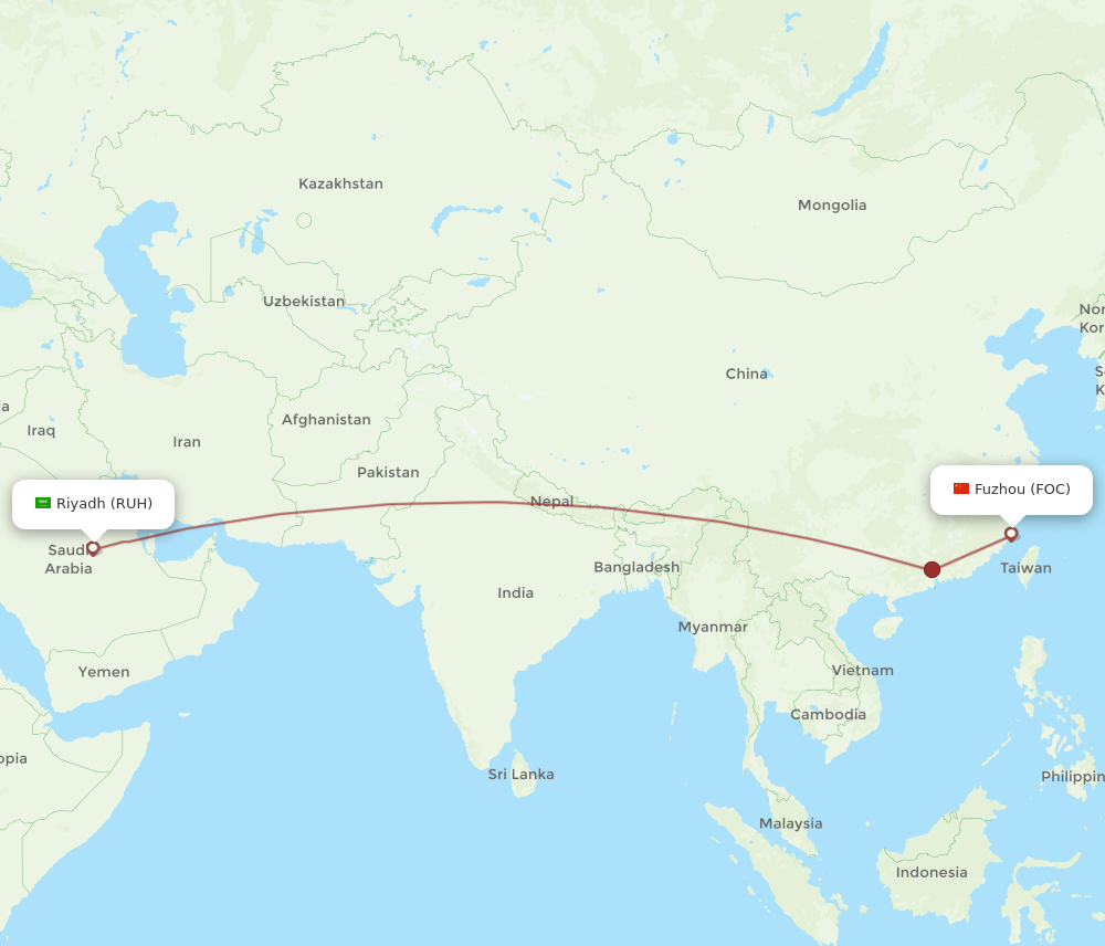 RUH to FOC flights and routes map